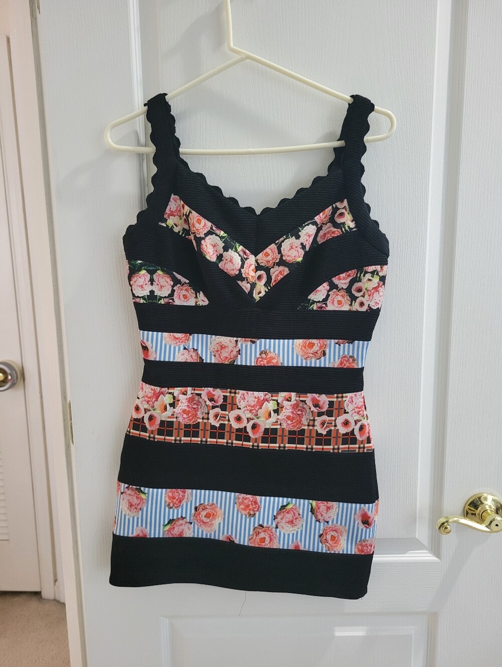 Alberto Makali Bandage Mini Dress Size M Mixed Floral Stripe Plaid Bodycon Y2K